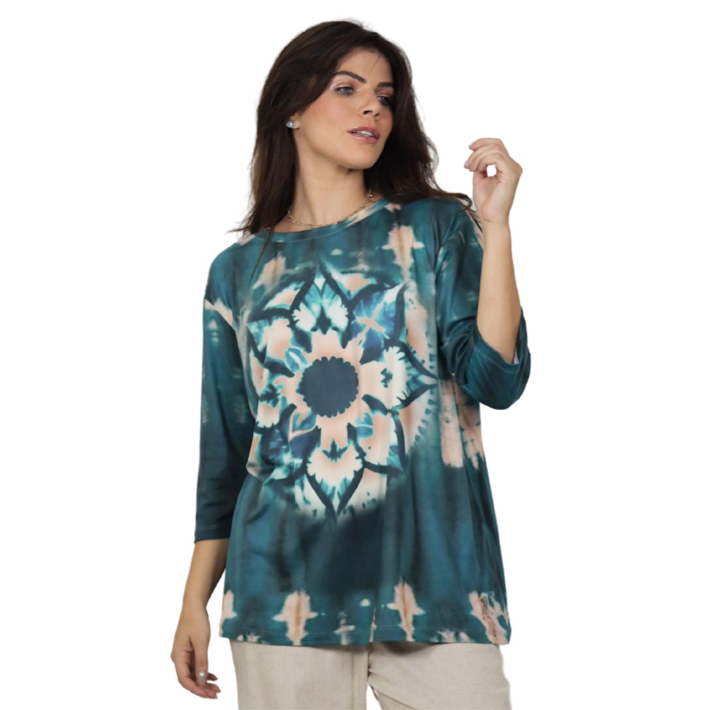 Blusa Decote "V" manga 3/4 BIXUGRILLO estampada