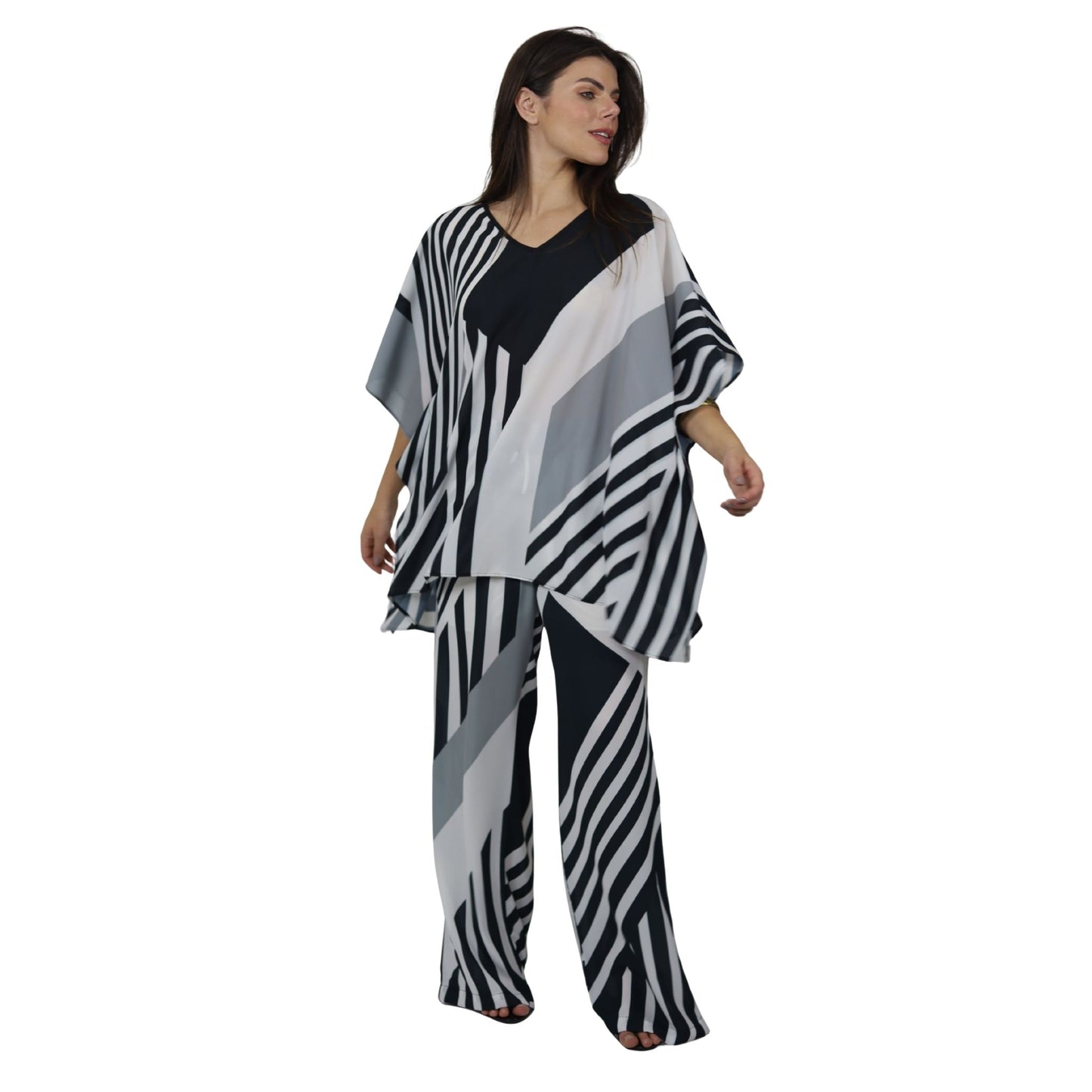 Conjunto Blusa kaftan e Pantalona BIXUGRILLO estampada Listras Azul