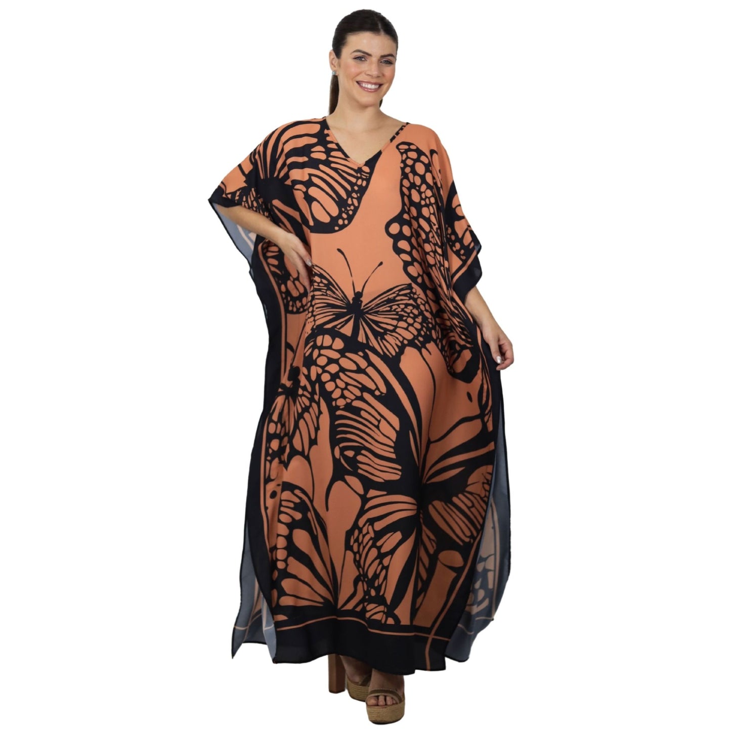 Kaftan Longa estampada Bixugrillo Borboleta Preta