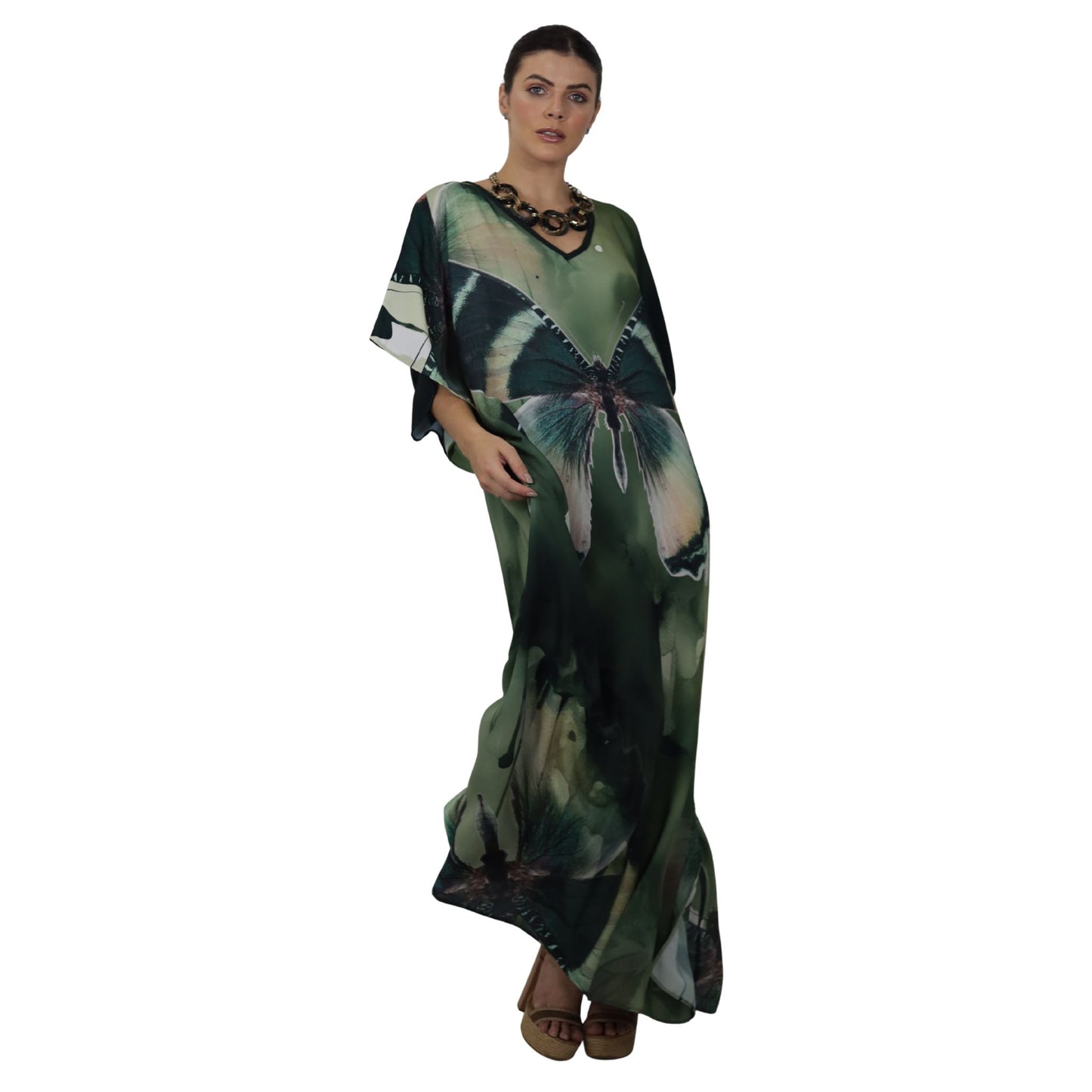 Kaftan Longa estampada Bixugrillo Borboleta Green