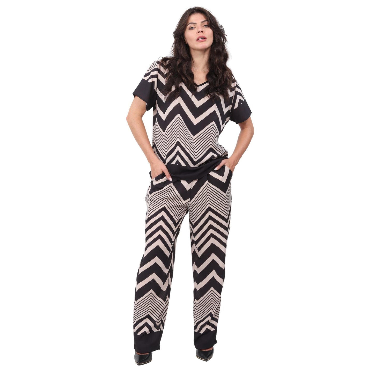 Calça reta BIXUGRILLO estampada Chevron