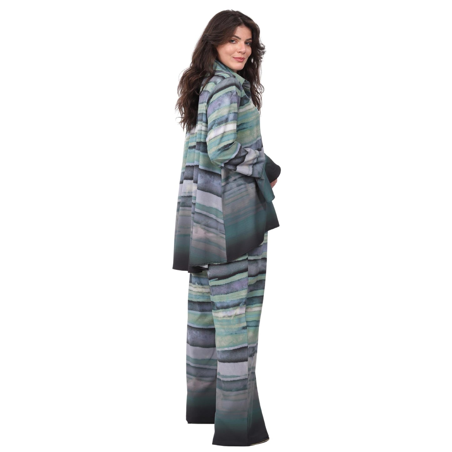 Calça pantalona BIXUGRILLO estampada Ondas verdes