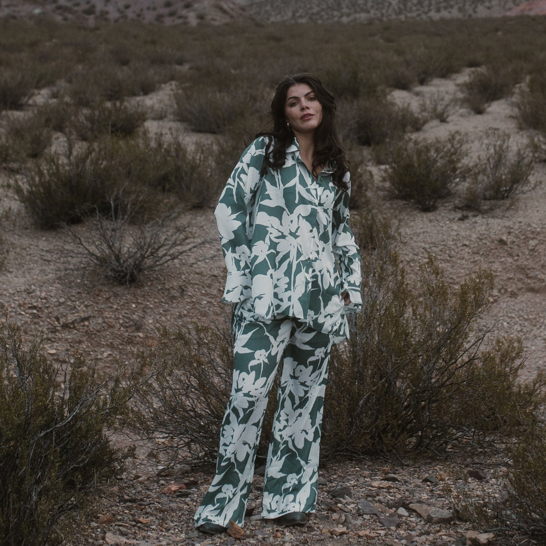 Calça pantalona BIXUGRILLO estampada Floral verde