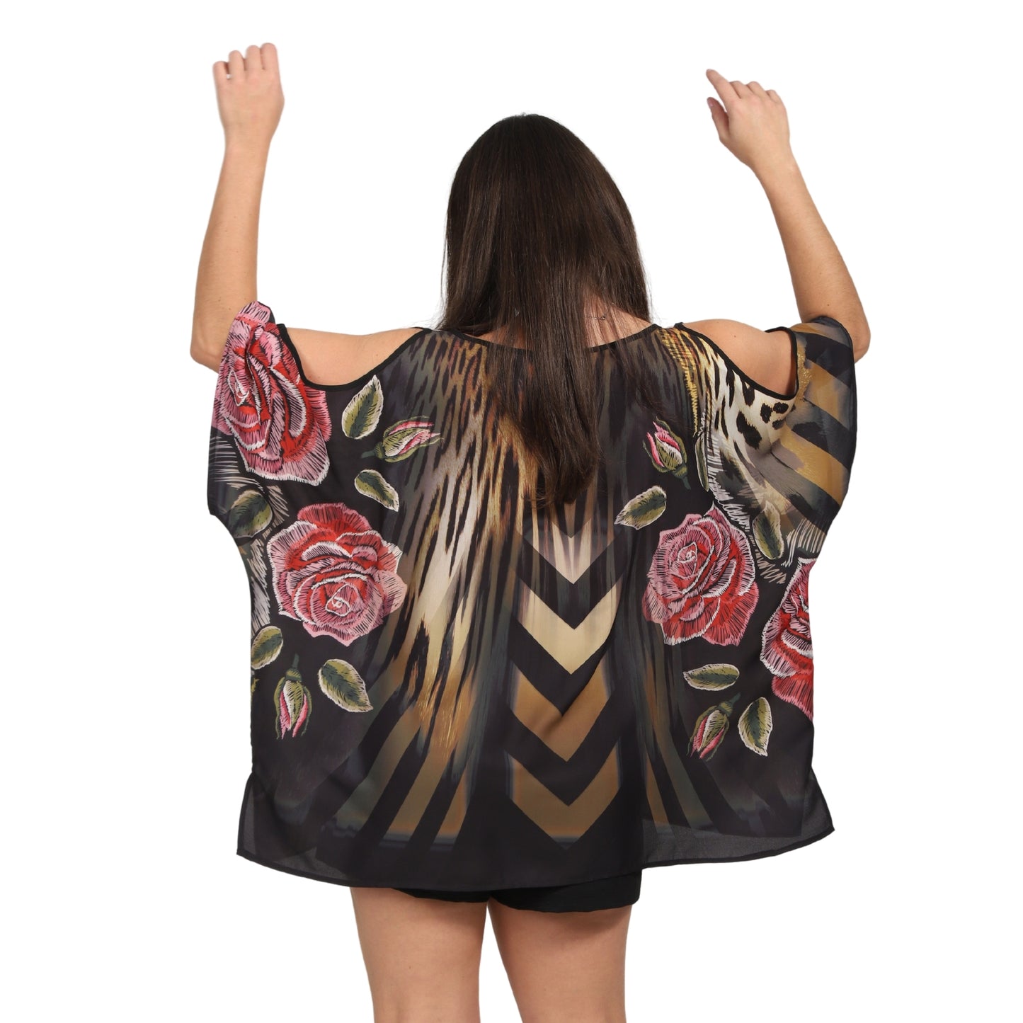 Blusa Kaftan ombro aberto estampada Tiger