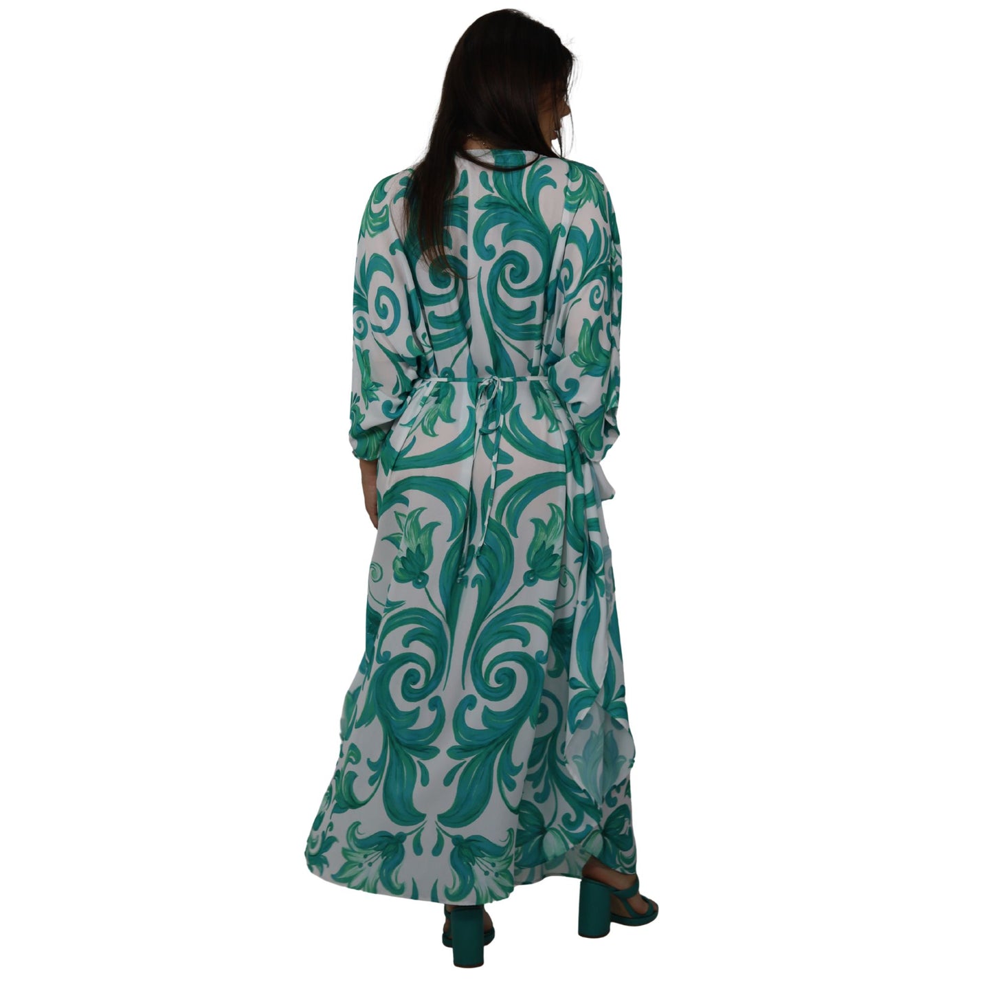 Vestido kaftan Chifon toque de Seda de Bixugrillo estampado Moldura azul