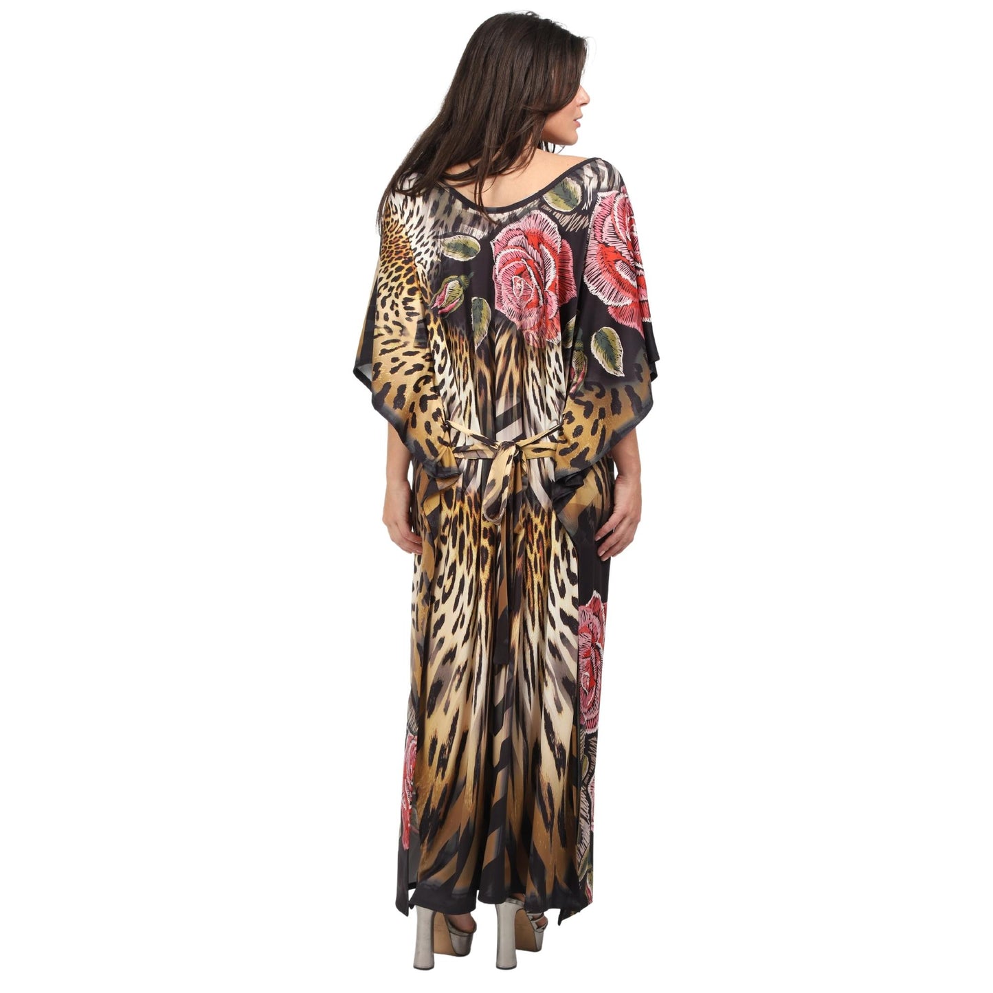 Kaftan vestido longo malha Bixugrillo estampa Tigre