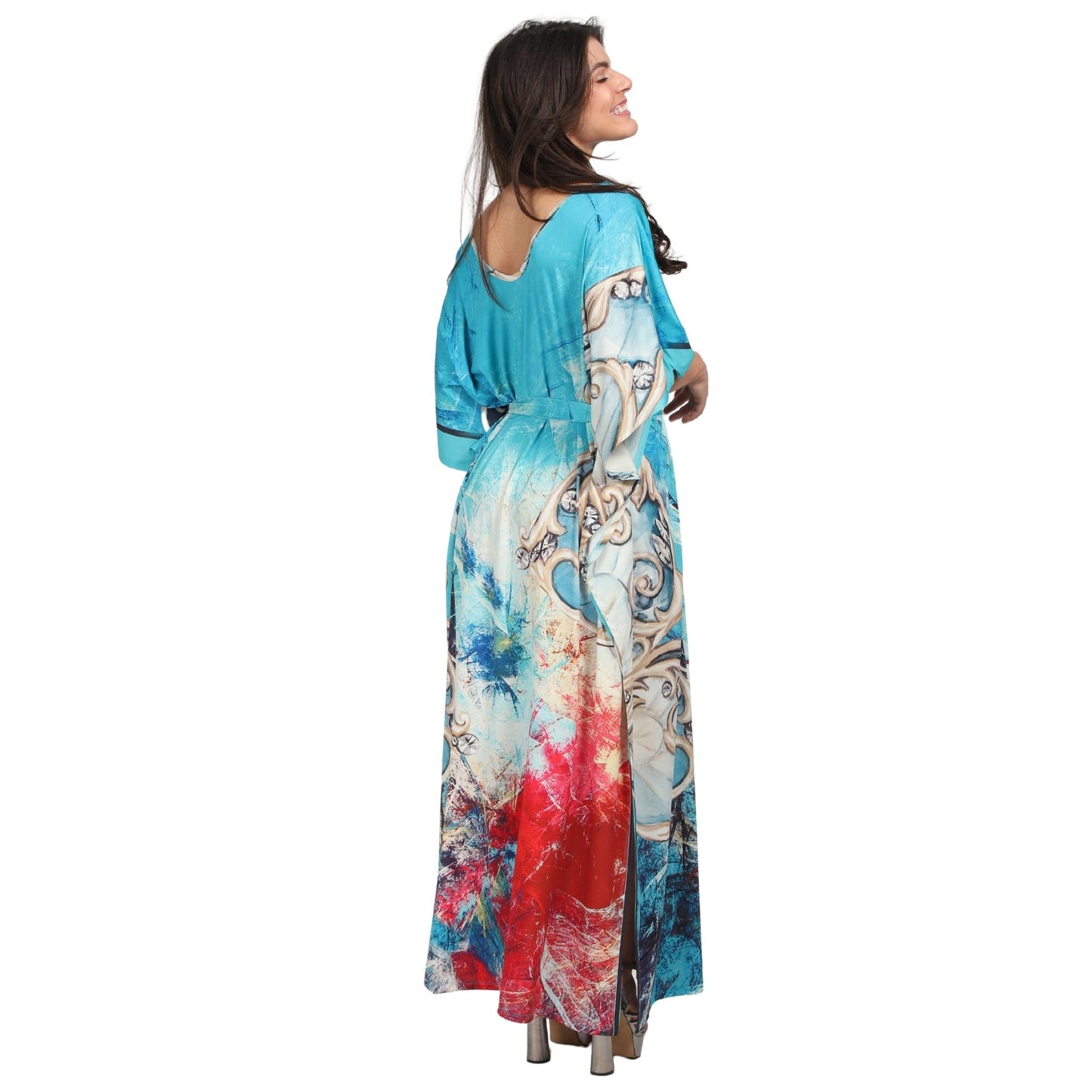 Kaftan vestido longo malha Bixugrillo estampa Borbo cristal