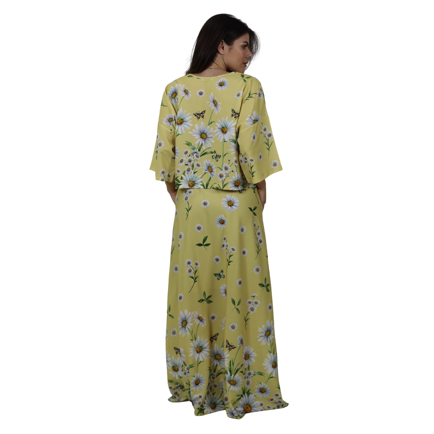 Conjunto Blusa e saia BIXUGRILLO estampada Margaridas Amarelo