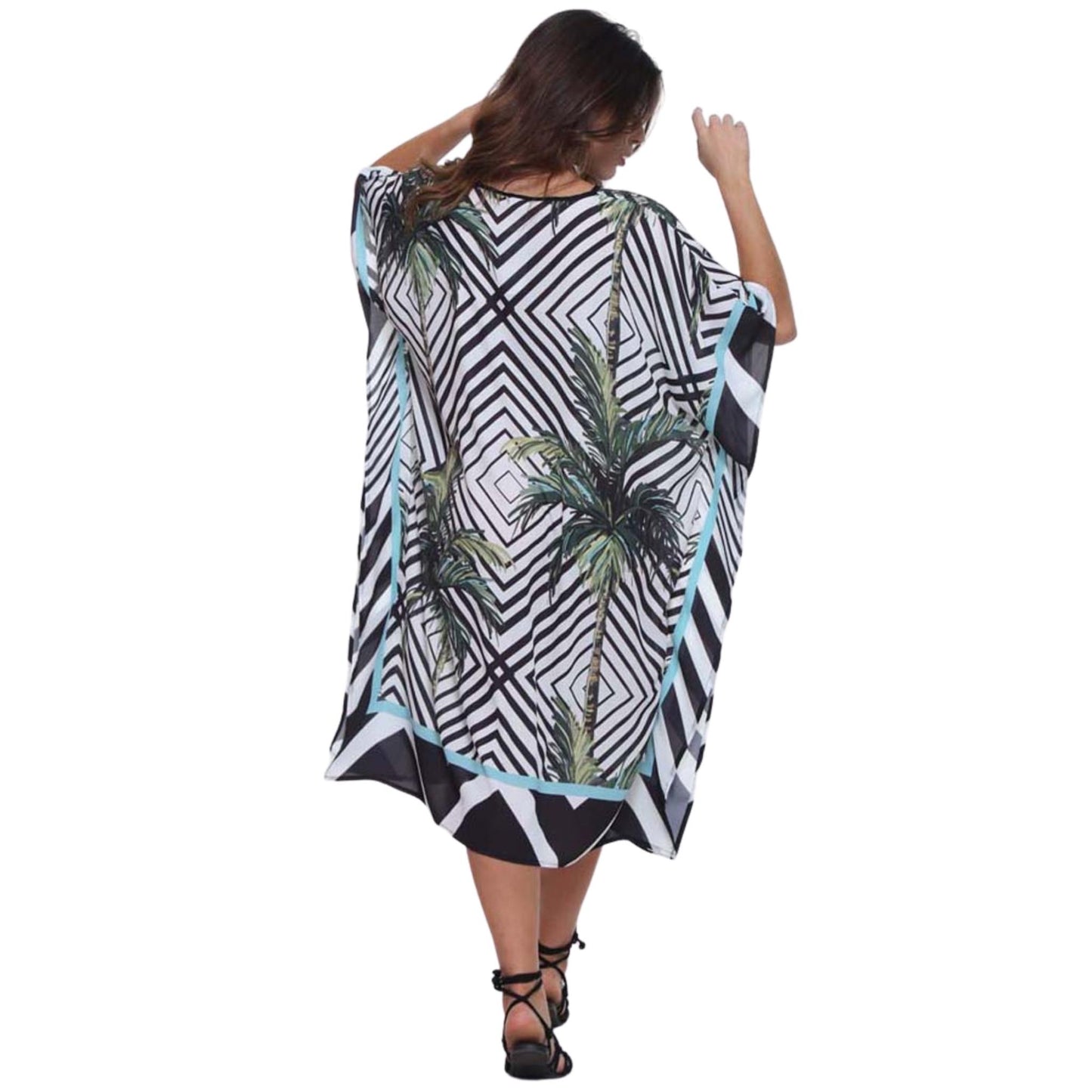 KAFTAN VESTIDO curta BIXUGRILLO estampada Palmeiras òticas