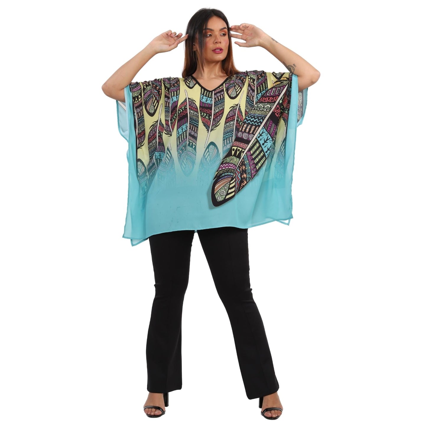 Blusa Kaftan BIXUGRILLO estampada Penas Hippie