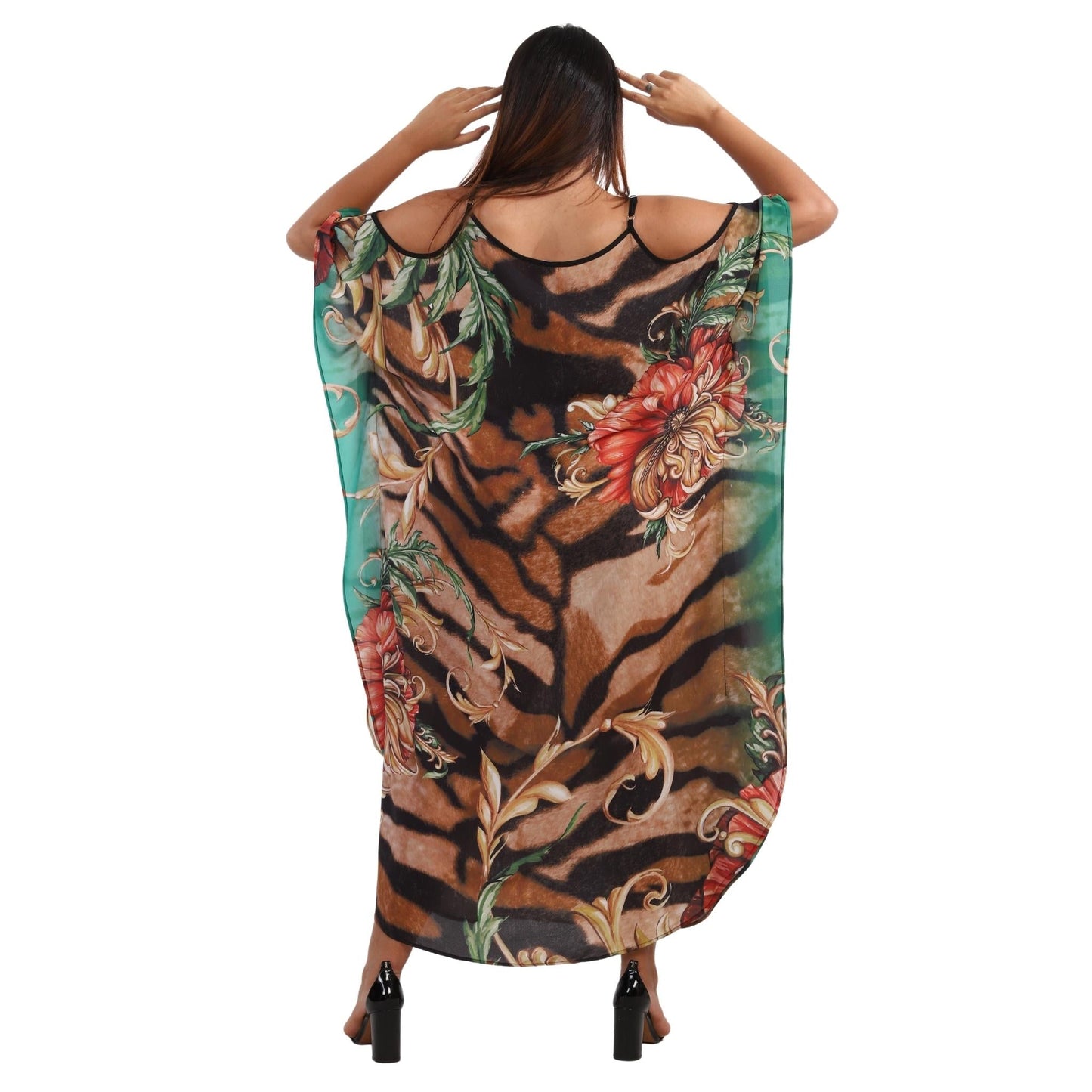 KAFTAN VESTIDO Longo de alça, ombro aberto Bixugrillo estampado Selva