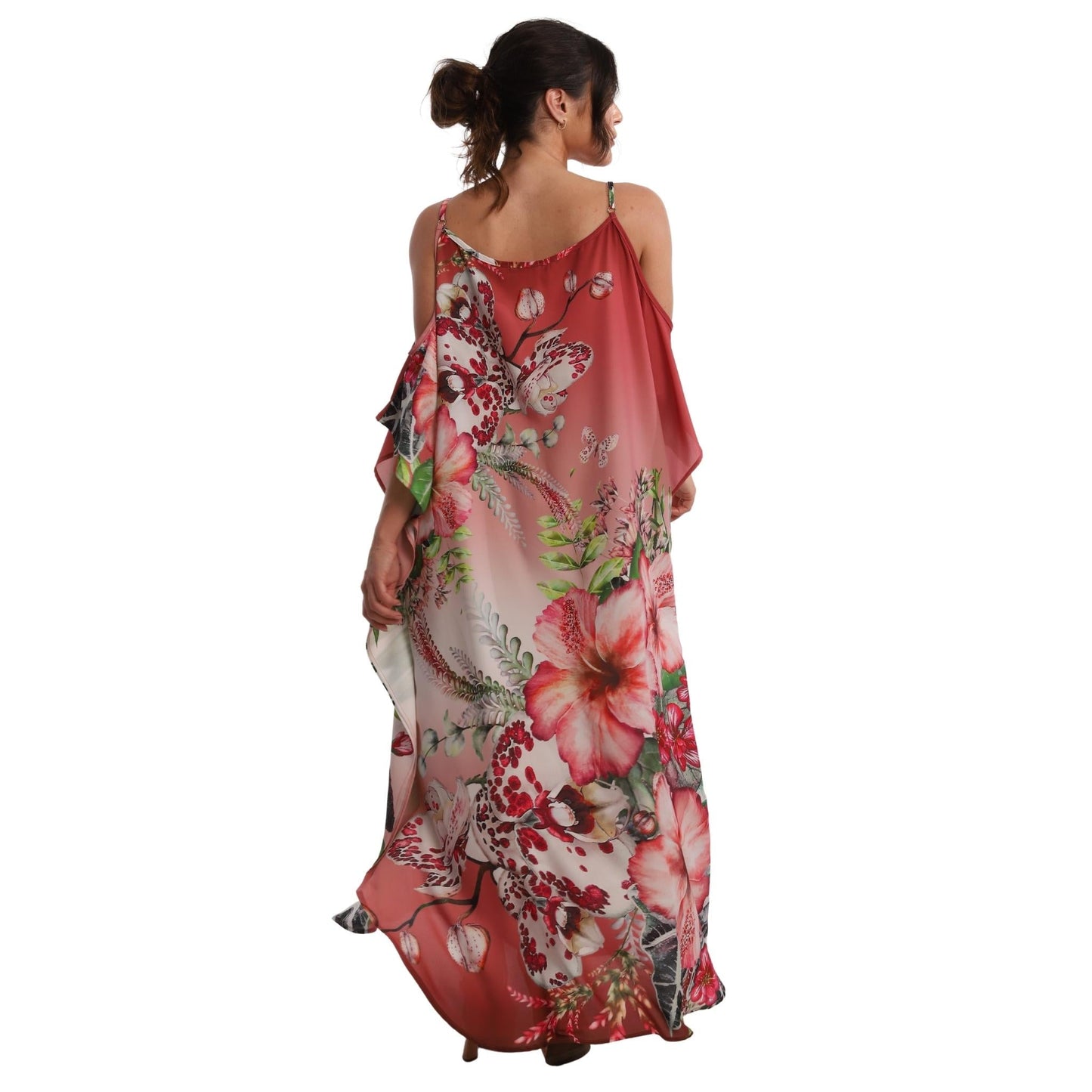 KAFTAN VESTIDO Longo de alça, ombro aberto Bixugrillo estampado Orquídea