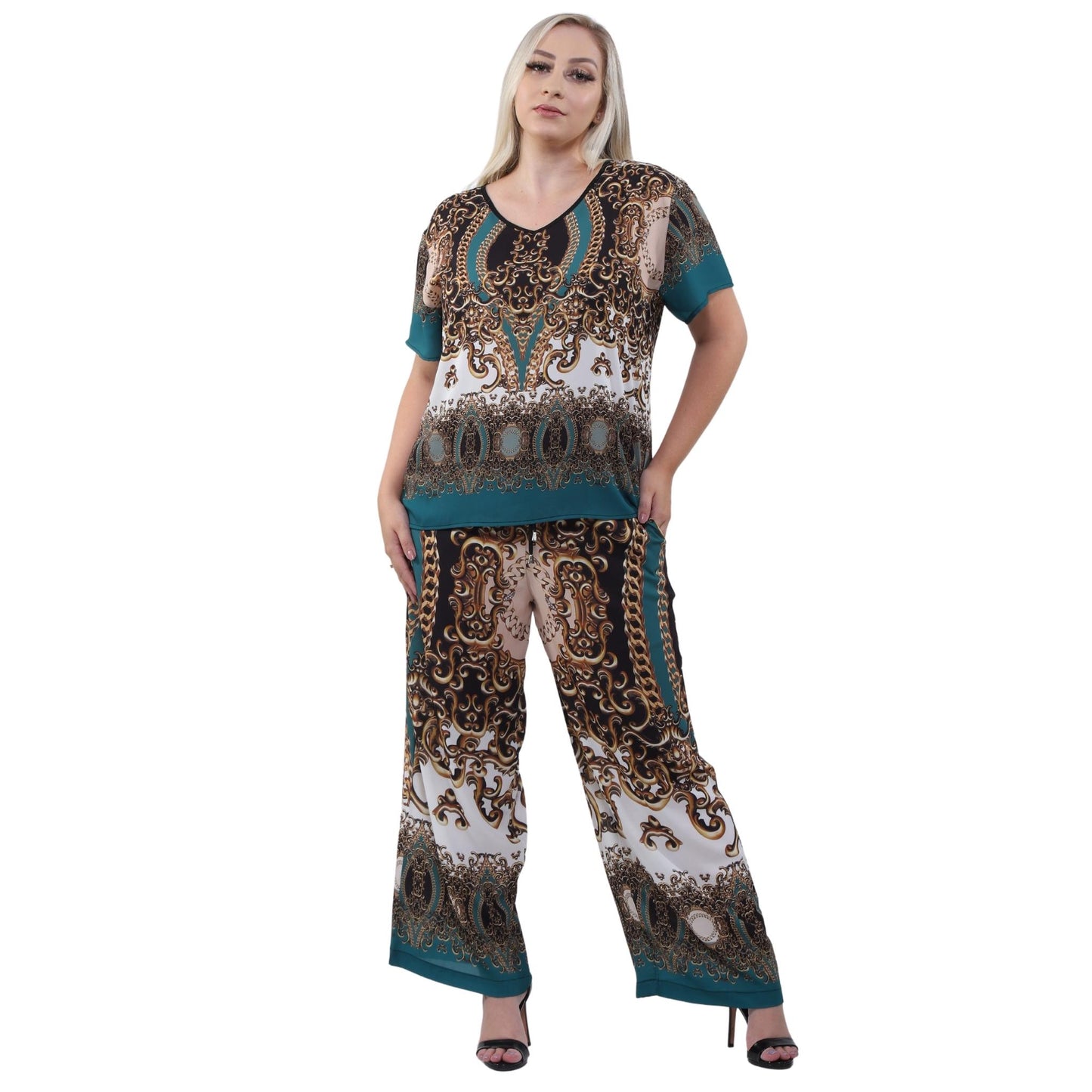 Calça pantalona BIXUGRILLO estampada Realeza