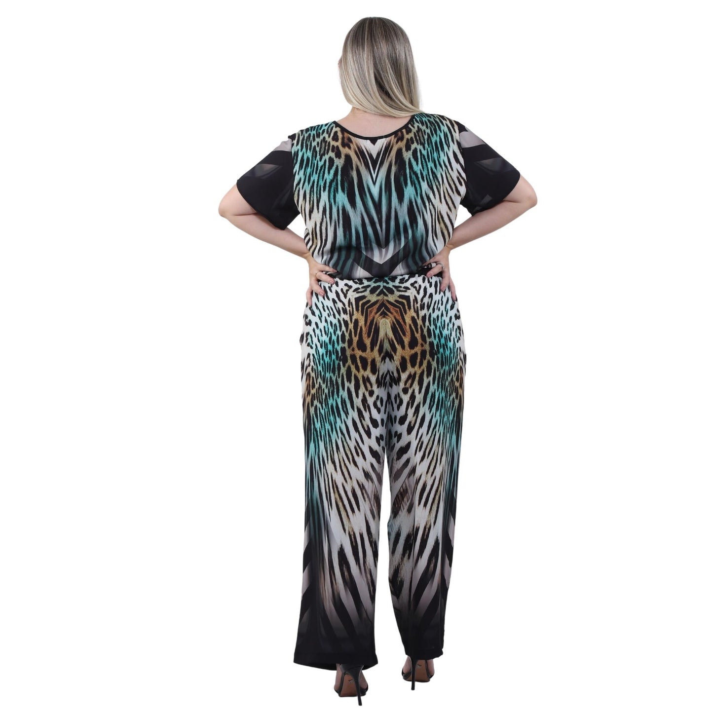 Conjunto Blusa decote "V" e calça pantalona Tamiris