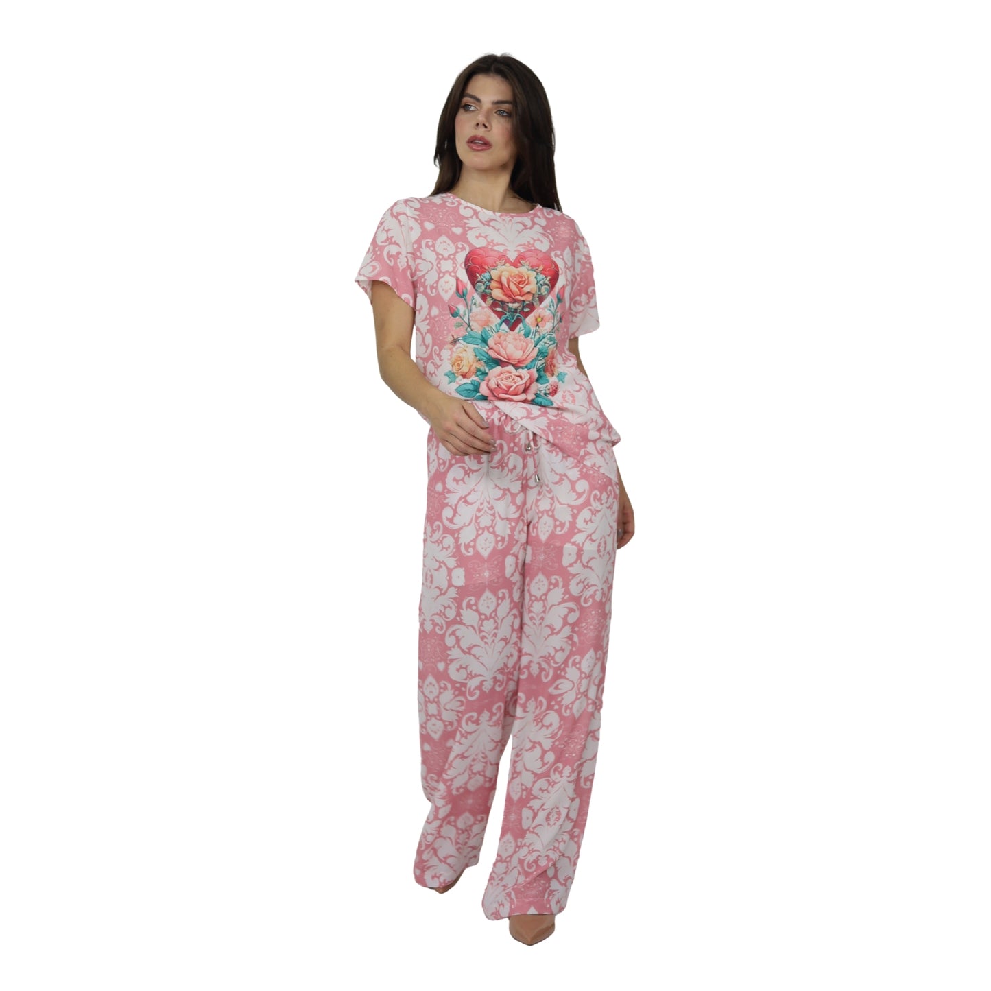 Conjunto Blusa e Pantalona BIXUGRILLO estampada Corações