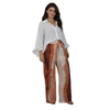 Conjunto Aura Terracota,2 pçs Feminino Blusa Mullet e Calça Estampada em Georgette Toque de Seda | BIX.G.