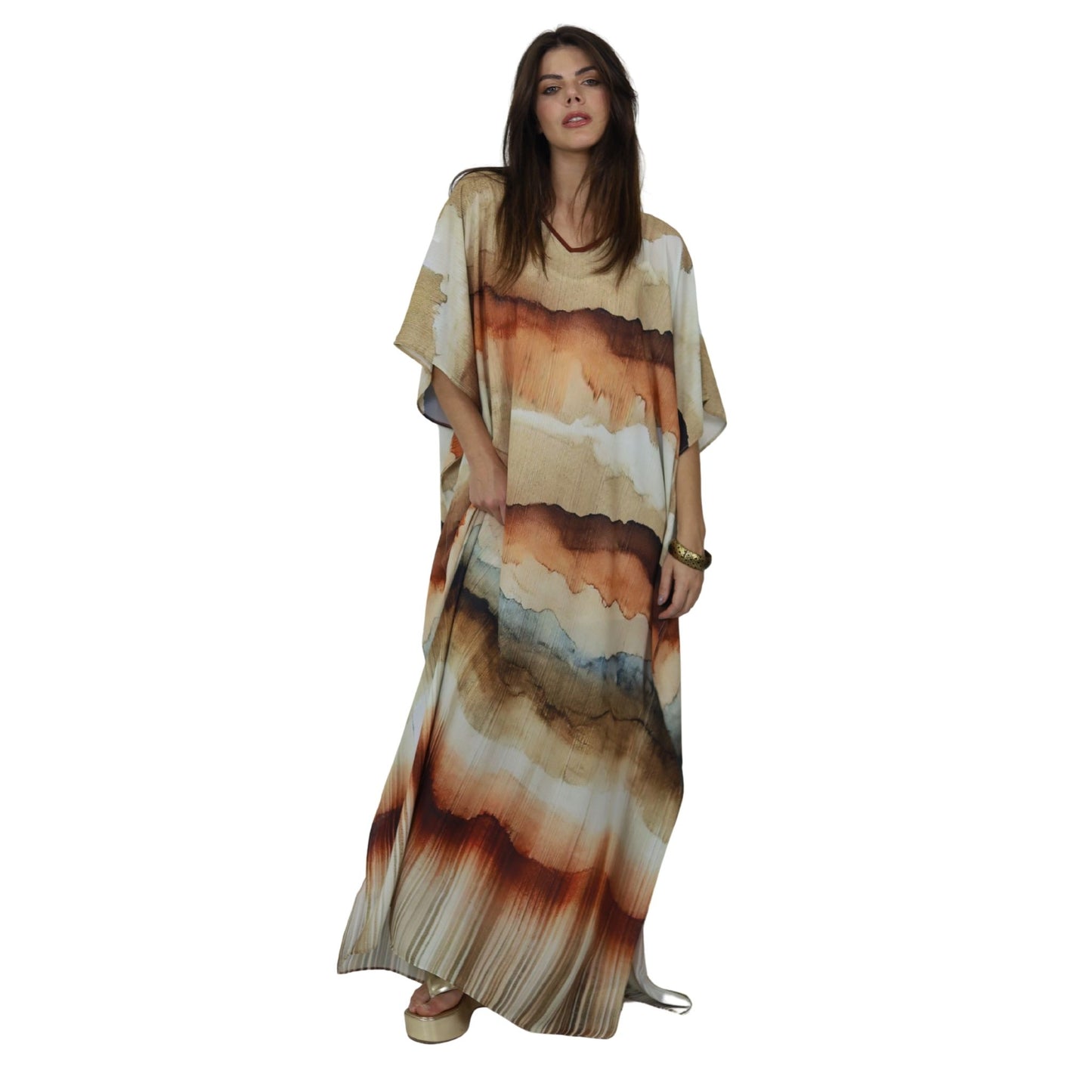Kaftan Longa estampada Bixugrillo Degradê Marrom