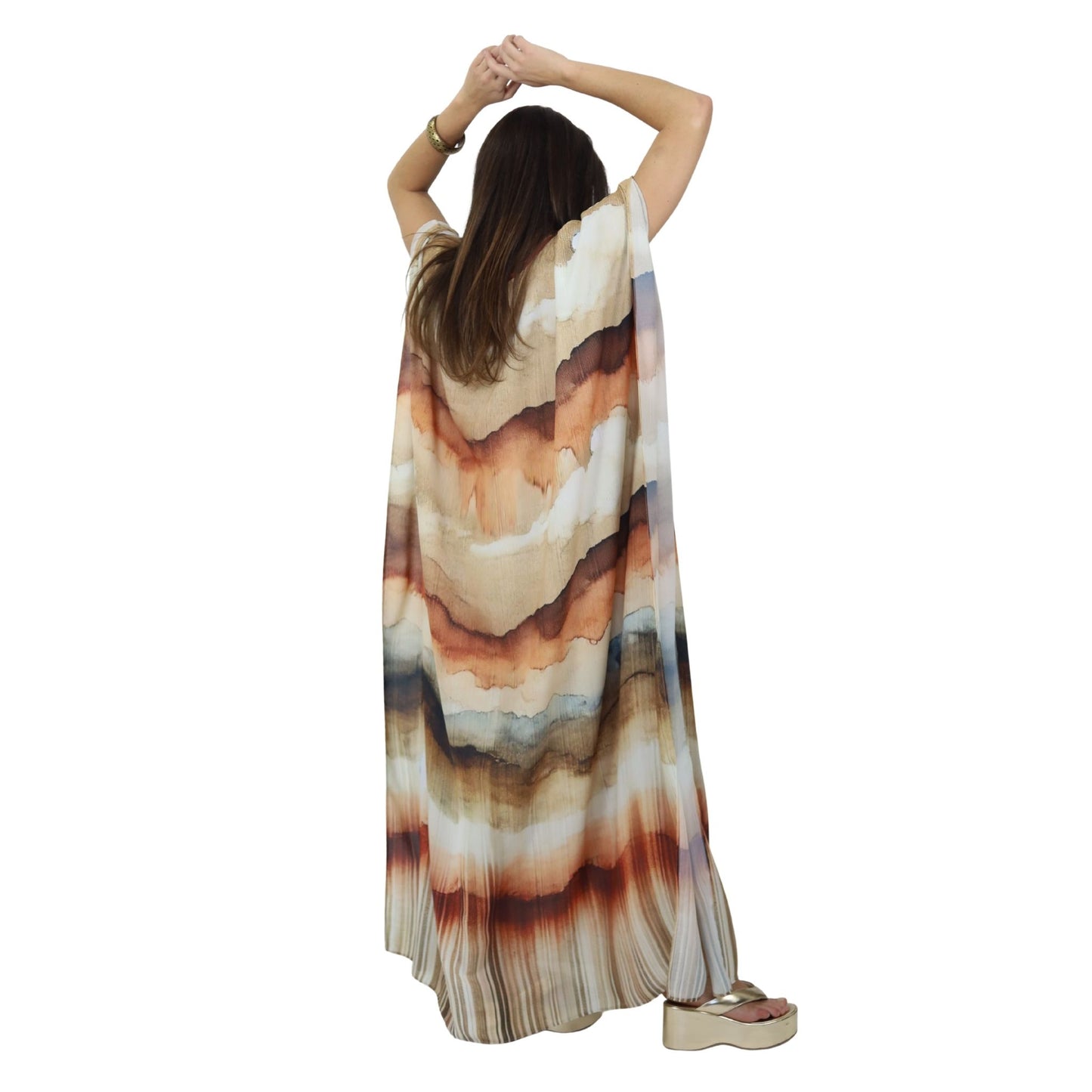 Kaftan Longa estampada Bixugrillo Degradê Marrom