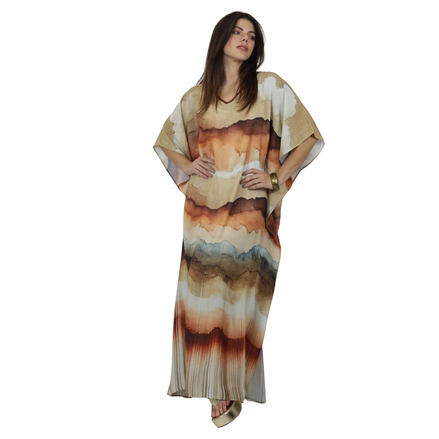 Kaftan Longa estampada Bixugrillo Degradê Marrom