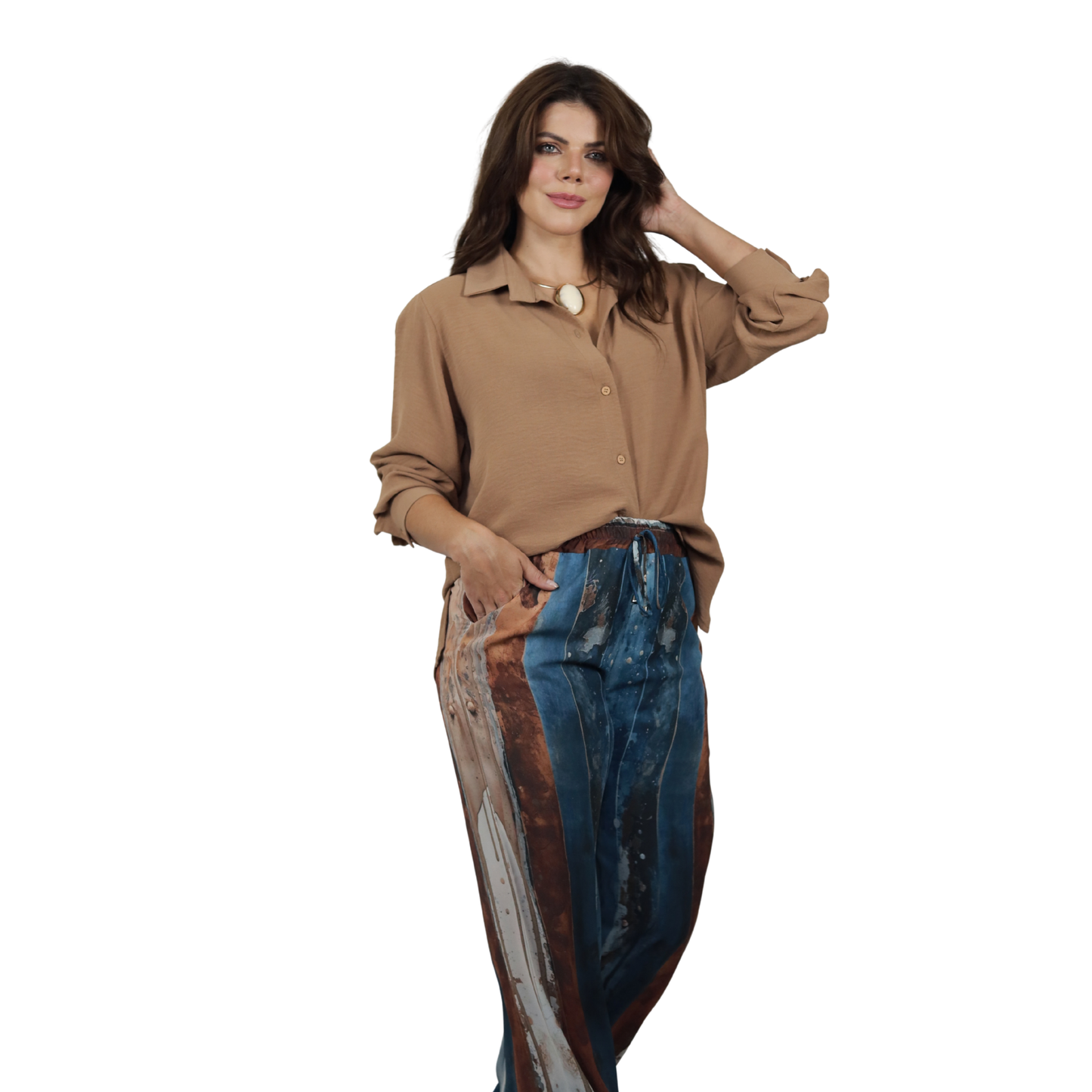 Calça Pantalona | BIXUGRILLO Estampada | Listras Aquareladas