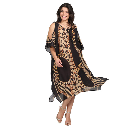 Kaftan vestido curta ombro aberto estampada clássico