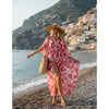Vestido  kaftan Chifon toque de Seda de  Bixugrillo estampado Moldura Rosa