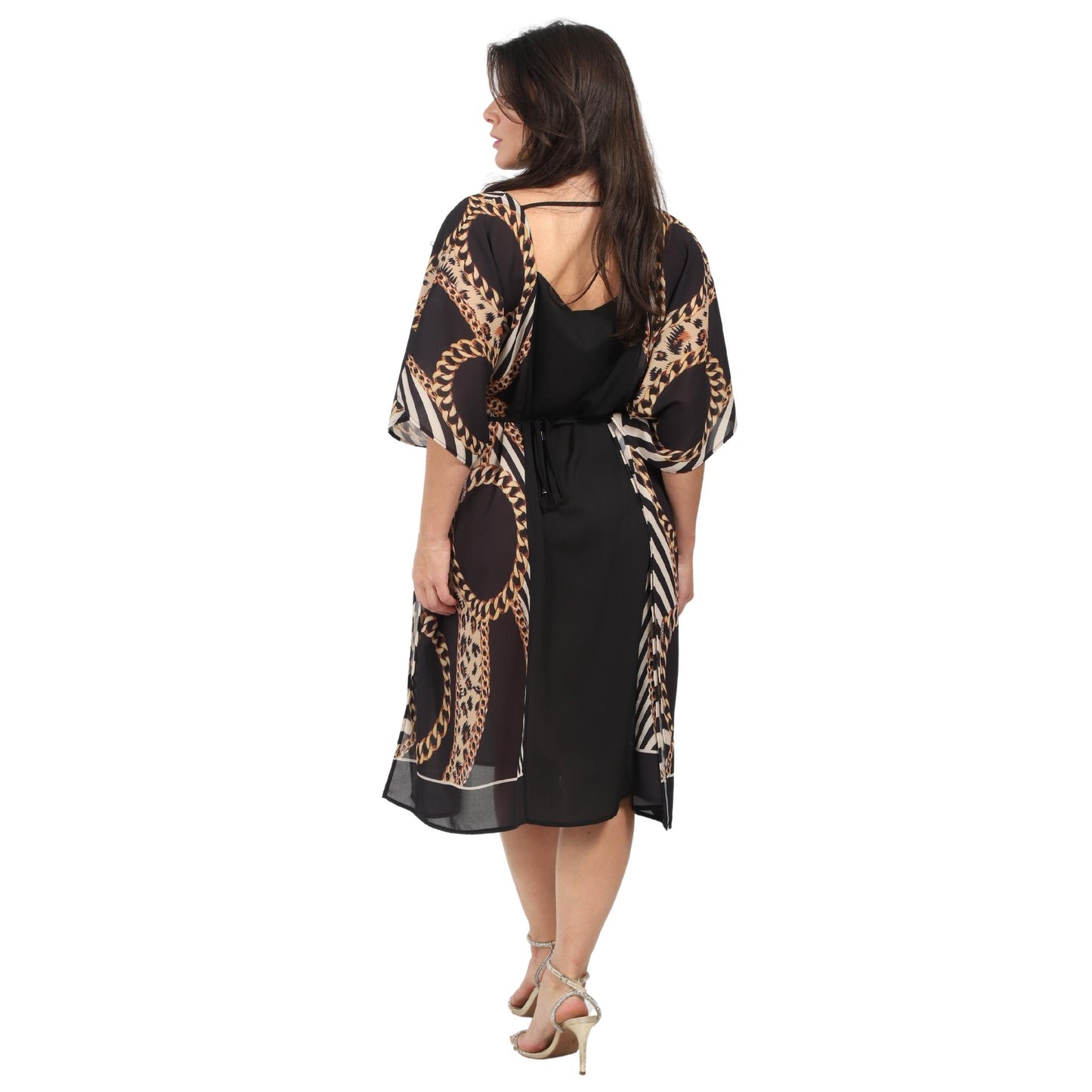 Vestido curto com recorte  estampado laterais clássico