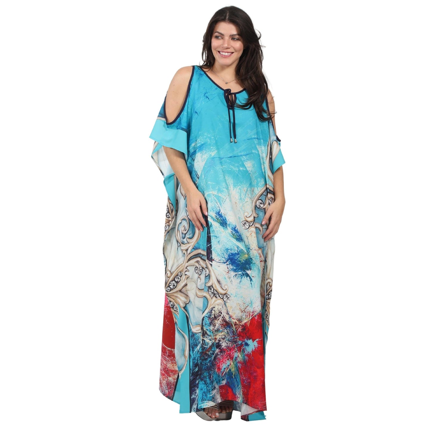 Kaftan vestido Longo ombro aberto Bixugrillo estampado borbo cristal
