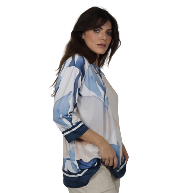 Blusa Decote "V" manga 3/4 BIXUGRILLO estampada Floral Maxi