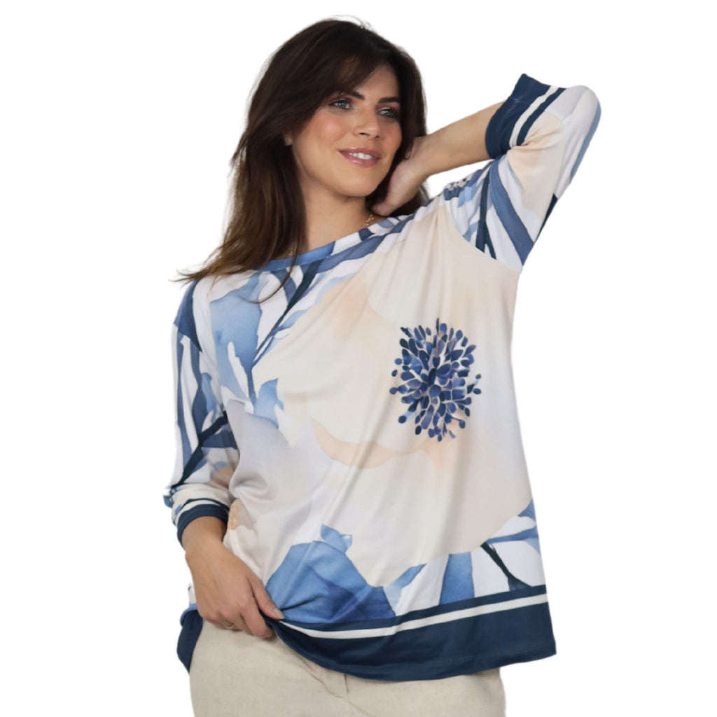 Blusa Decote "V" manga 3/4 BIXUGRILLO estampada Floral Maxi