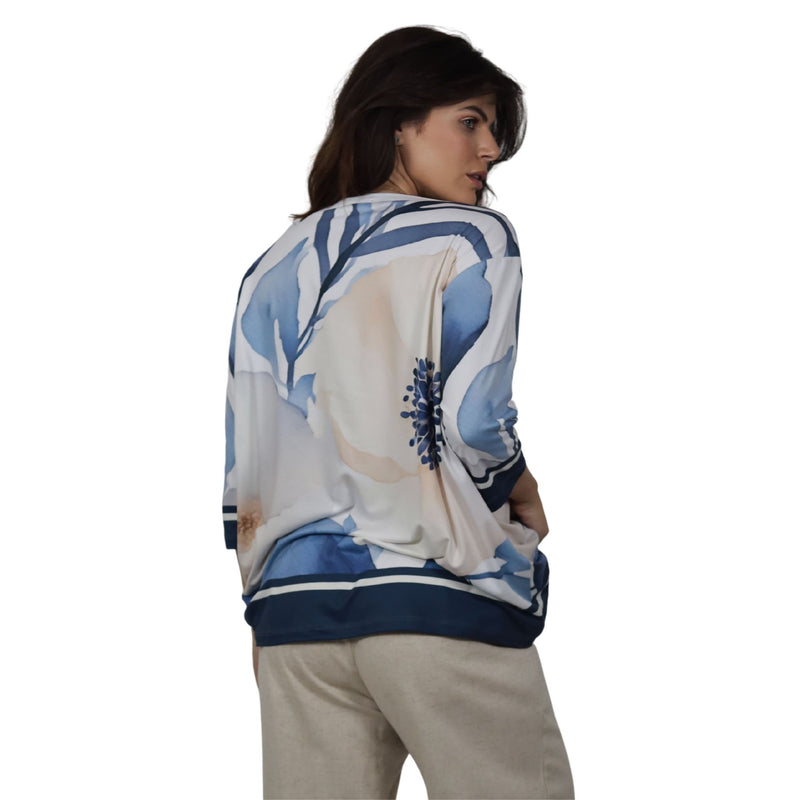Blusa Decote "V" manga 3/4 BIXUGRILLO estampada Floral Maxi
