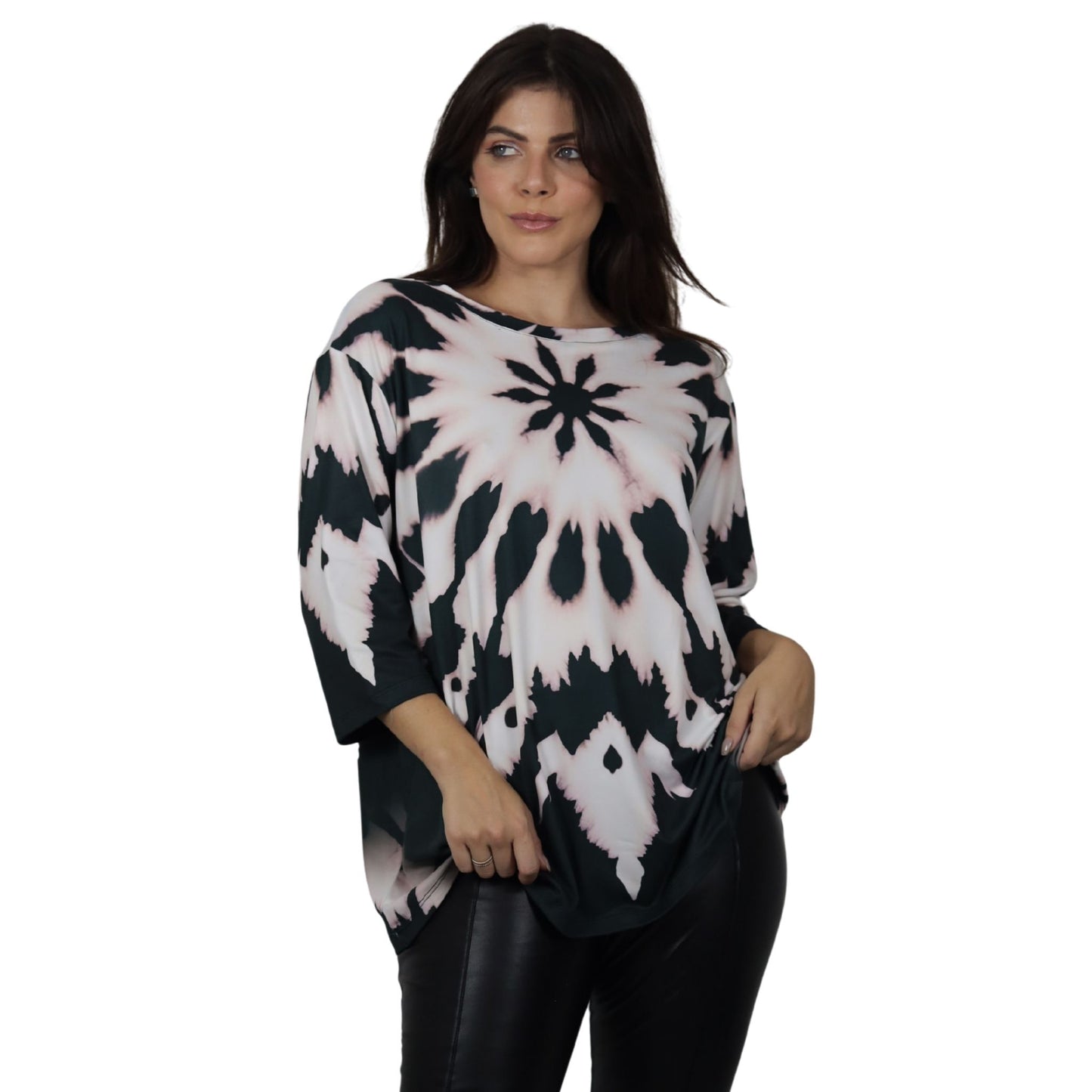 Blusa Decote "V" manga 3/4 BIXUGRILLO estampada tie dye mandala