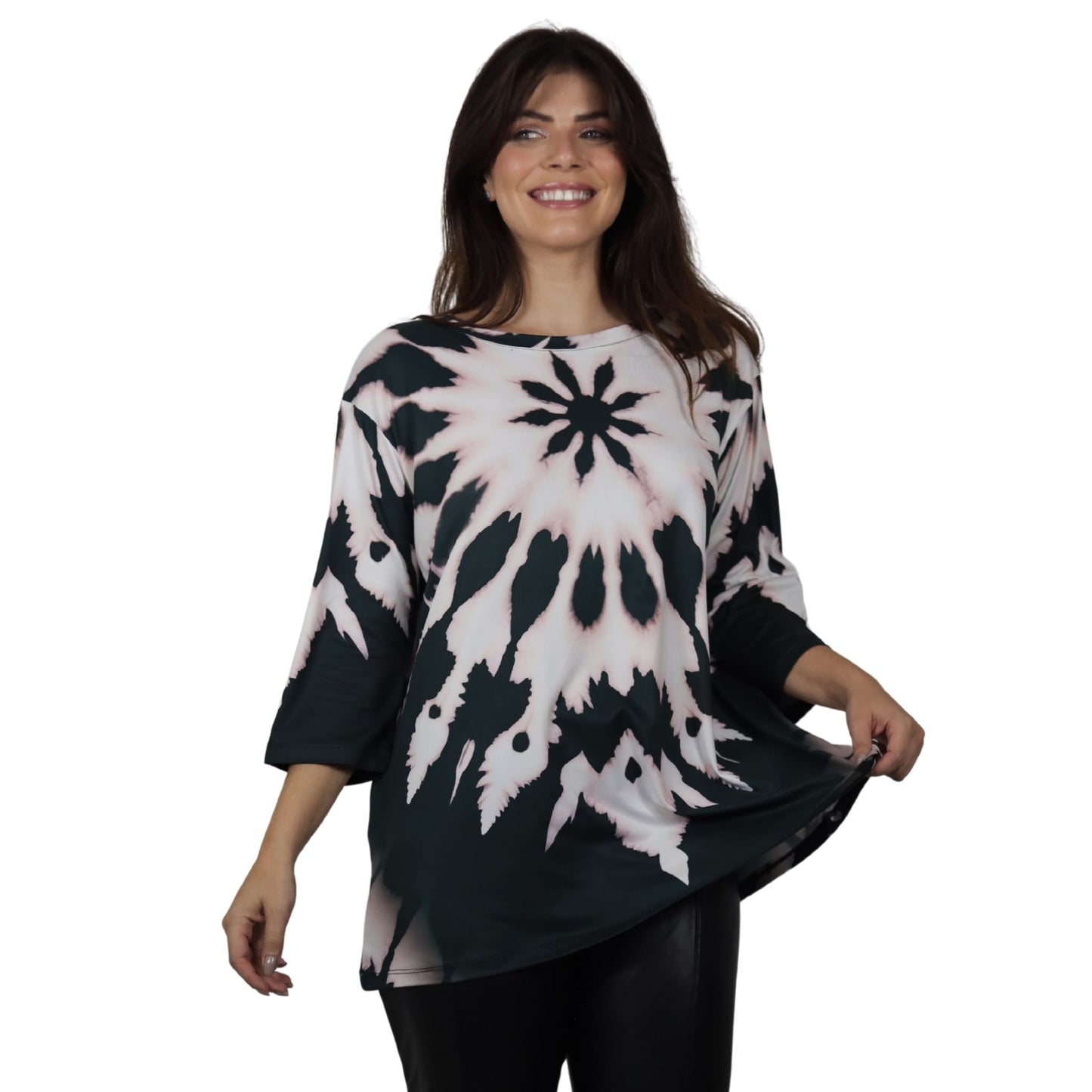 Blusa Decote "V" manga 3/4 BIXUGRILLO estampada tie dye mandala
