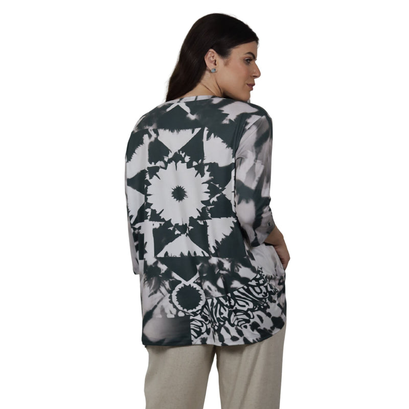 Blusa Decote "V" manga 3/4 BIXUGRILLO estampada