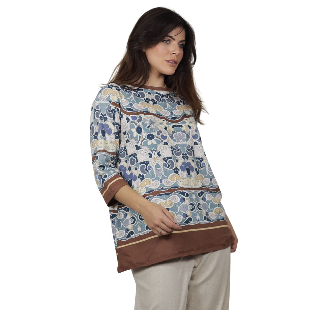 Blusa Decote "V" manga 3/4 BIXUGRILLO estampada