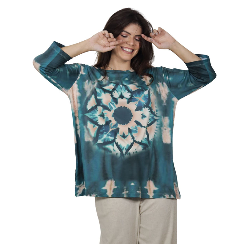 Blusa Decote "V" manga 3/4 BIXUGRILLO estampada