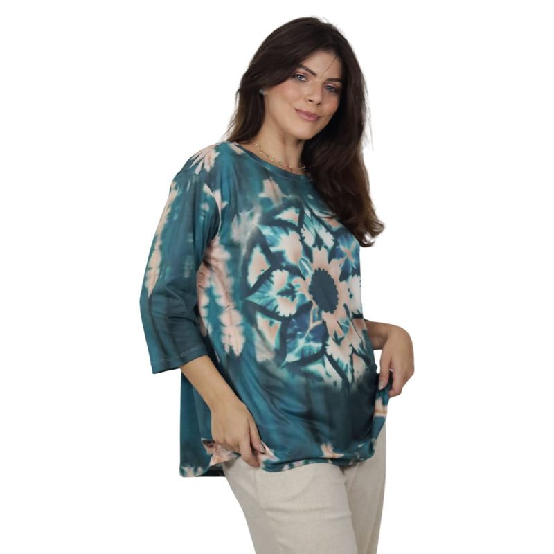 Blusa Decote "V" manga 3/4 BIXUGRILLO estampada