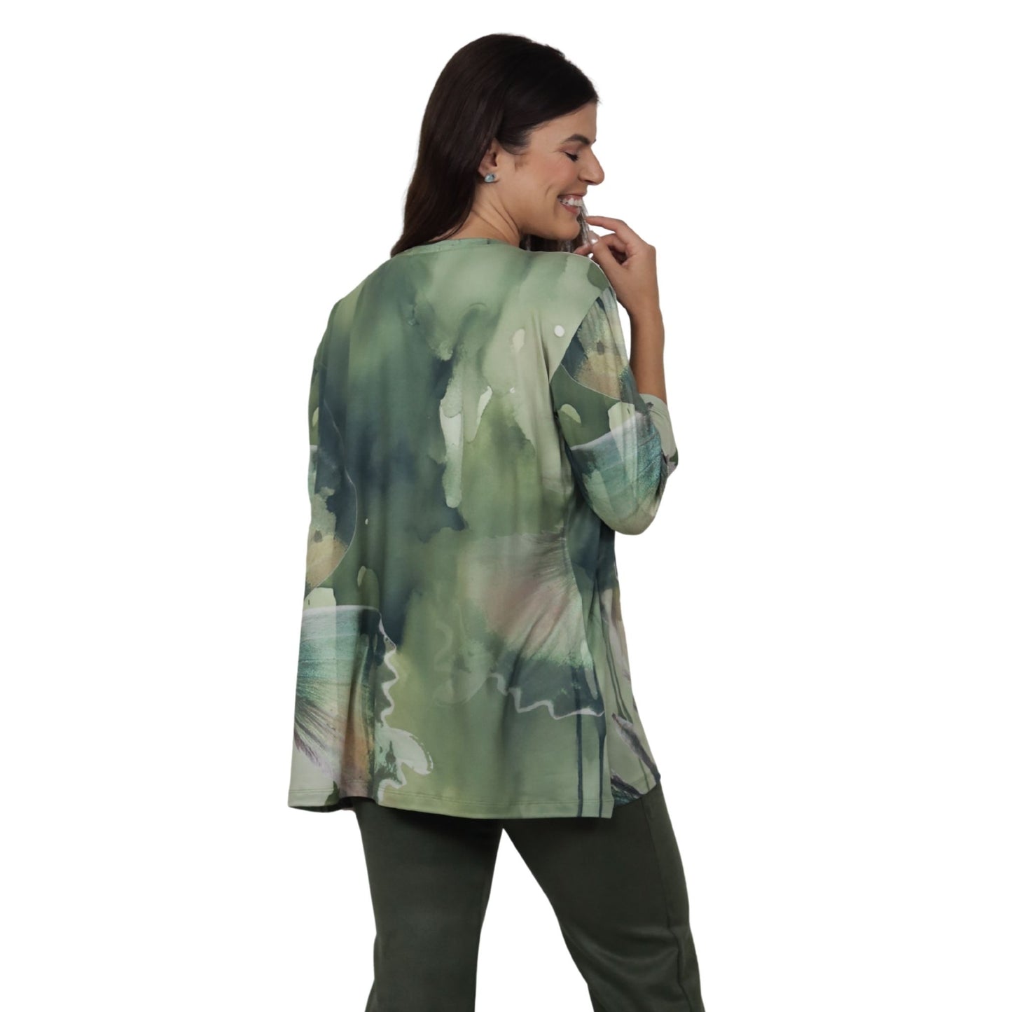 Blusa Decote "V" manga 3/4 BIXUGRILLO estampada Borboleta Green
