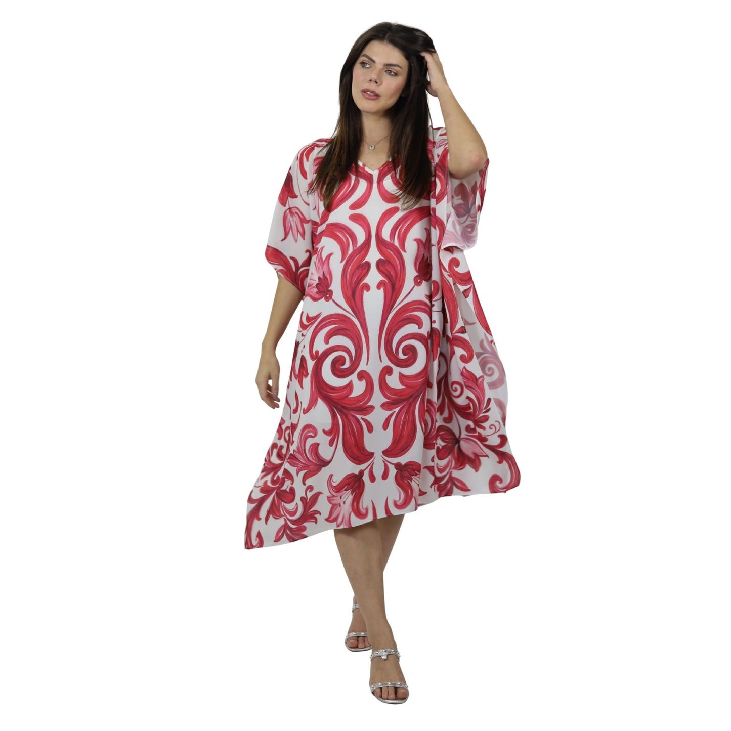 Kaftan Longa estampada Bixugrillo Moldura Rosa