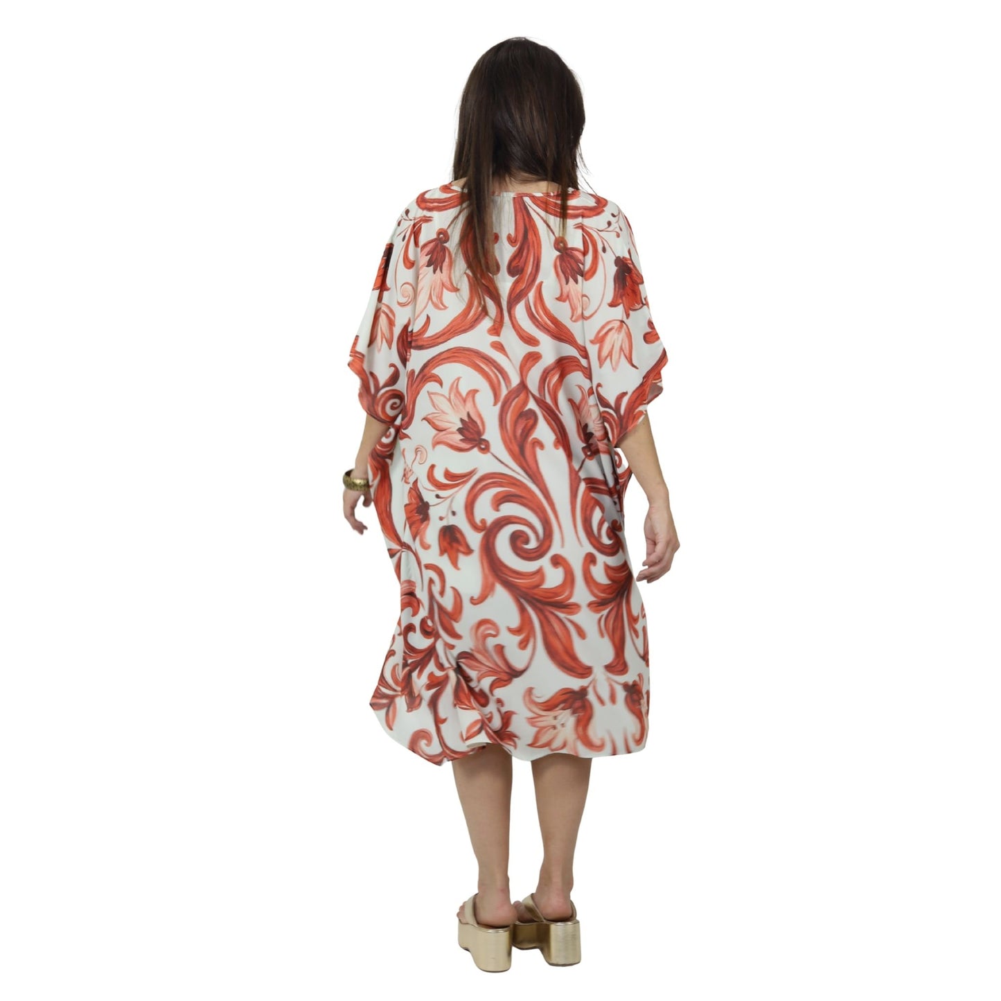 Kaftan Curta estampada Bixugrillo Moldura Laranja