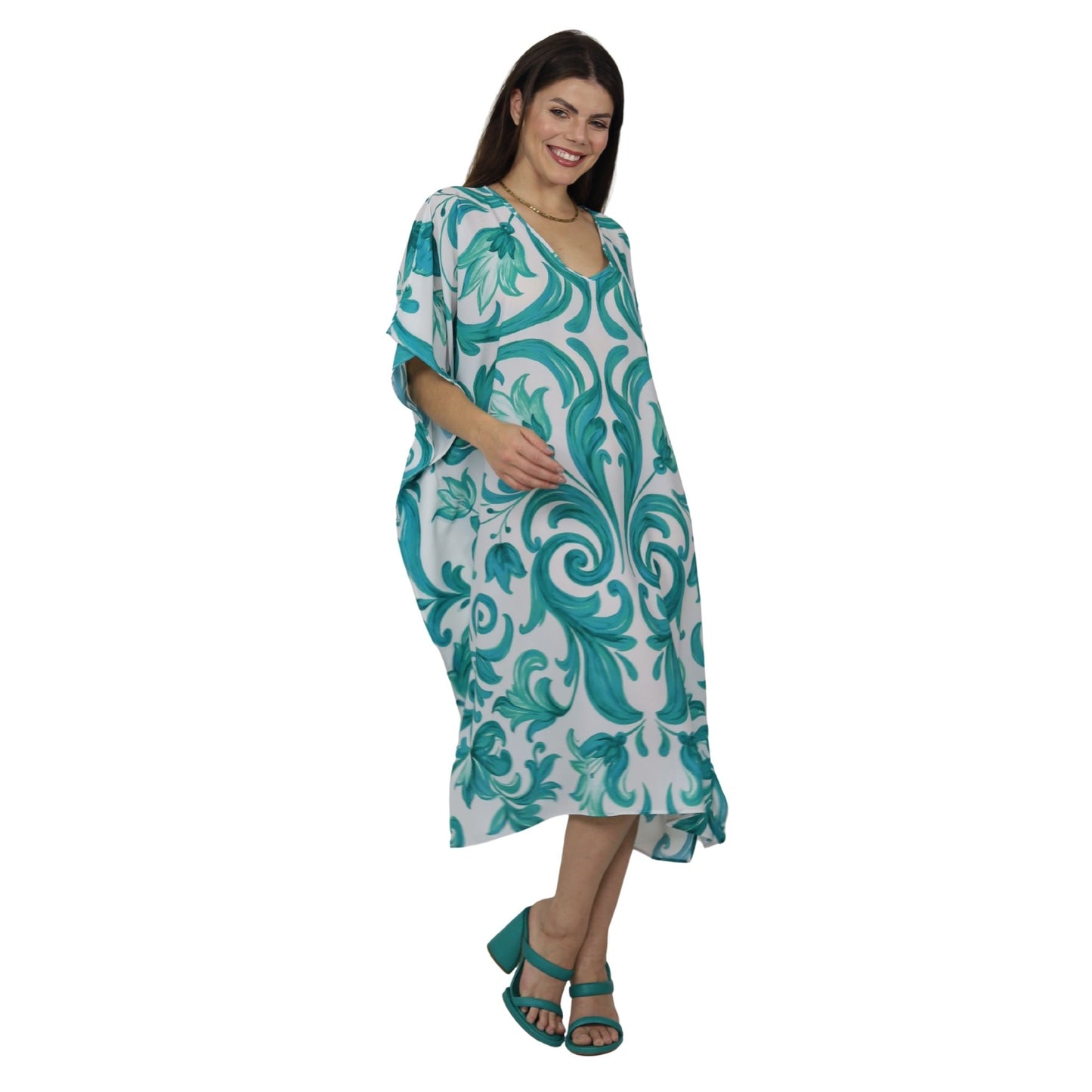 Kaftan Curta estampada Bixugrillo Moldura Turqueza