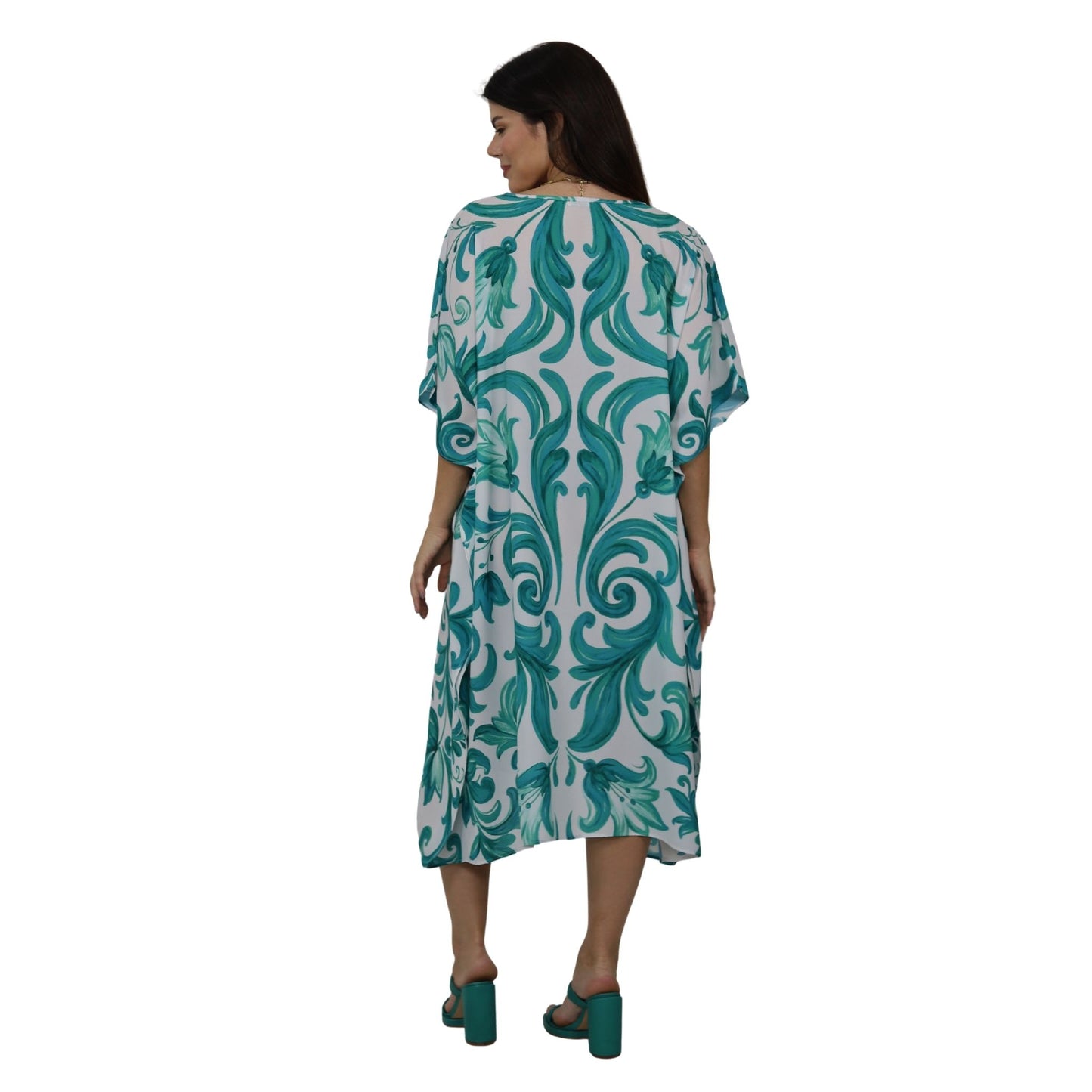 Kaftan Curta estampada Bixugrillo Moldura Turqueza