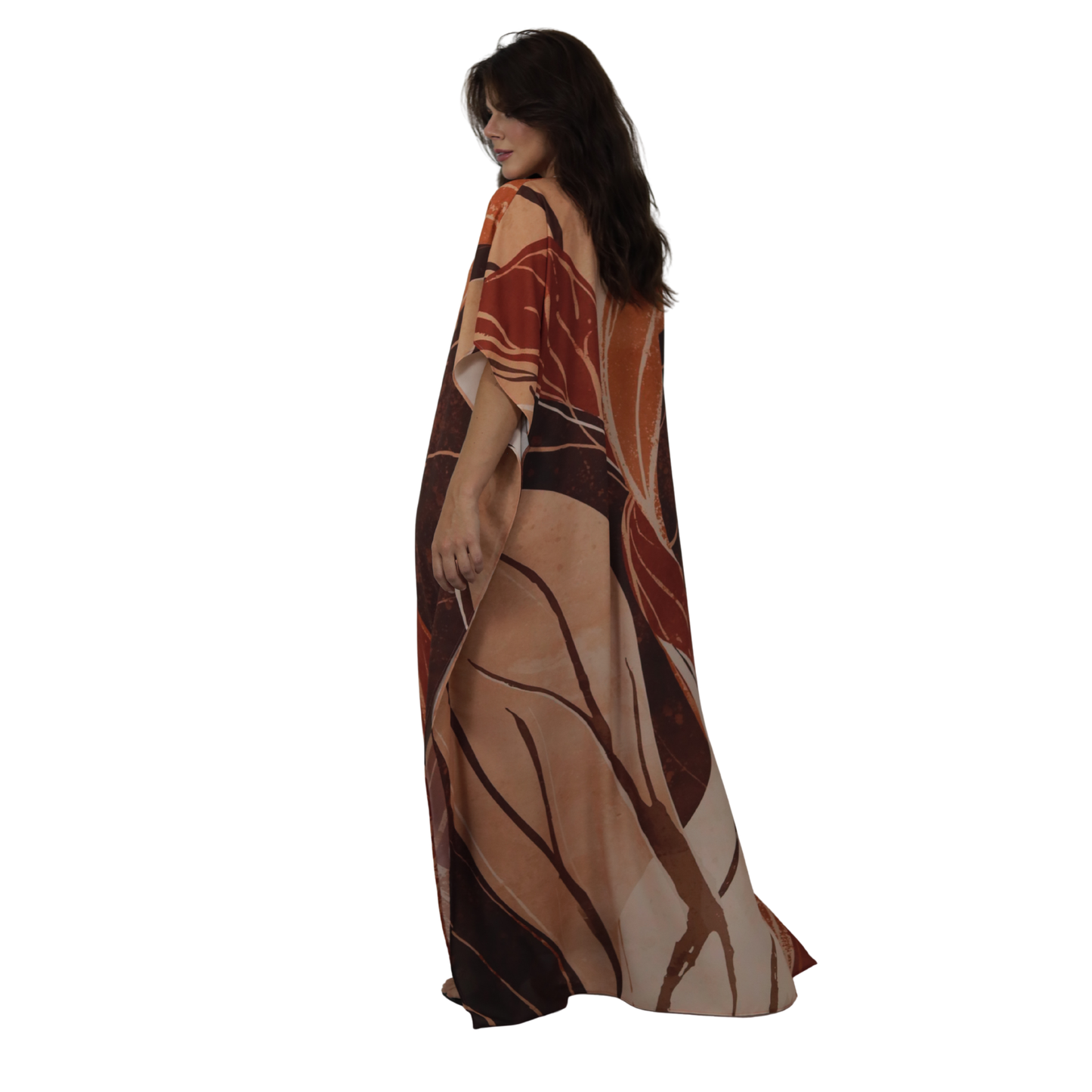 Kaftan Longa Feminina em GGT Toque de Seda | Estampa Exclusiva BIX.G | Cânion Terracota