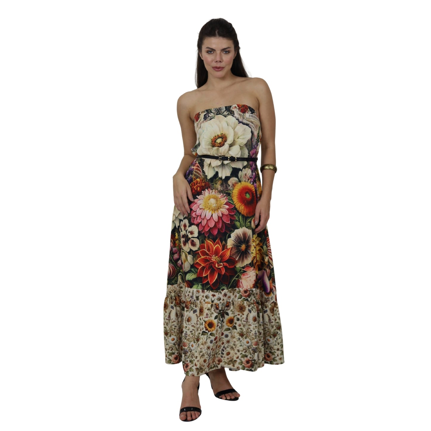Vestido Evasê Midi  Bixugrillo estampado Garden