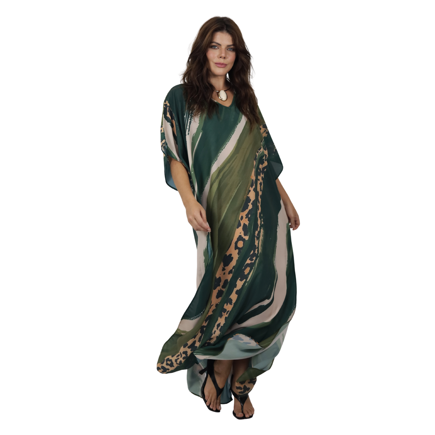 Kaftan Longa Feminina em GGT Toque de Seda | Estampa Exclusiva BIX.G | Safiri Esmeralda