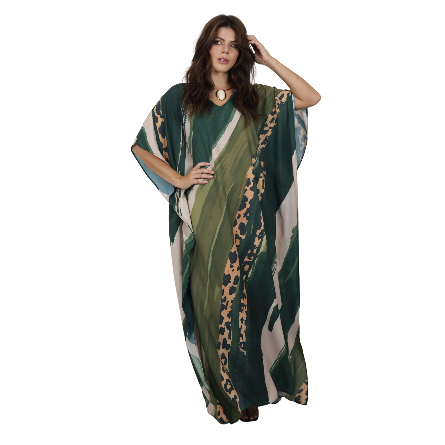 Kaftan Longa Feminina em GGT Toque de Seda | Estampa Exclusiva BIX.G | Safiri Esmeralda