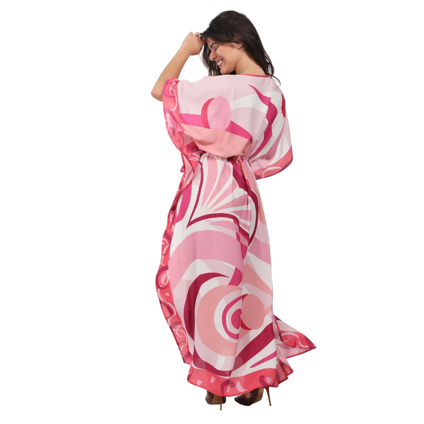 Kaftan Longa com cintura ajustável Universo pink