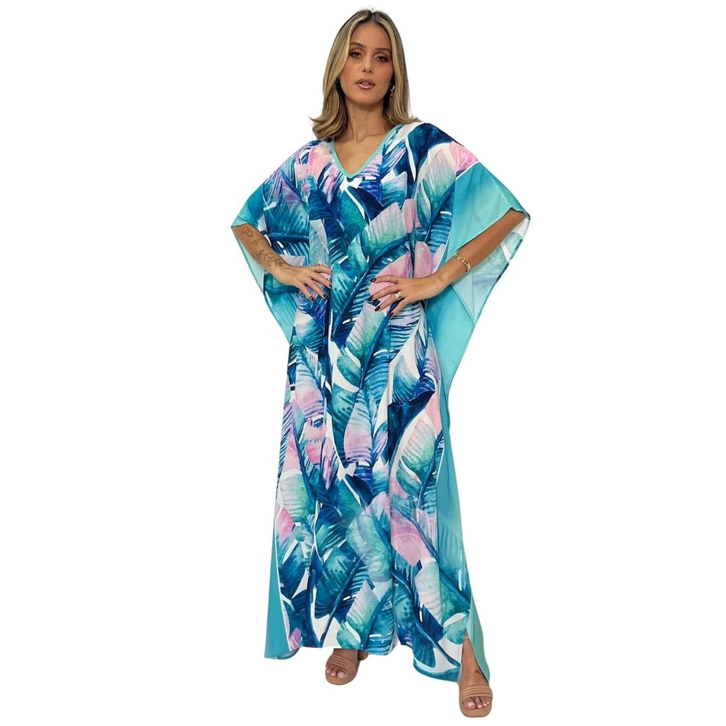 Kaftan Longa estampada Bixugrillo Banana Blue