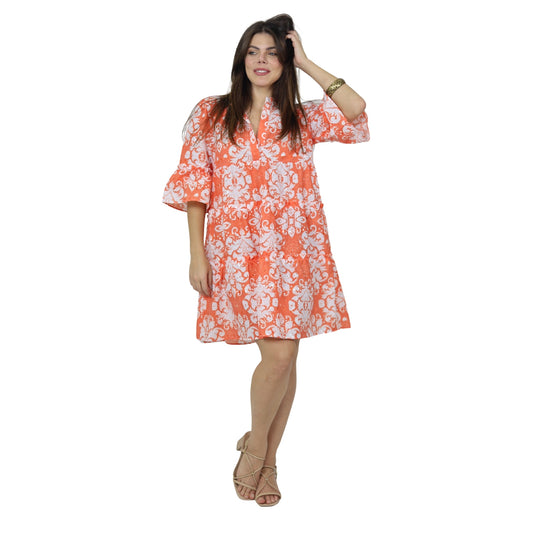 Vestido Curto Laise  Bixugrillo estampado Barrado Laranja
