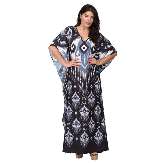 KAFTAN VESTIDO longa BIXUGRILLO estampada Tribal Azul e preto